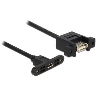 Delock USB-B 2.0 micro -> USB-A 2.0 F/F adatkábel 1m fekete panel-mount