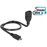 Delock USB-B 2.0 micro -> USB-A 2.0 M/F adatkábel 0.5m fekete ShapeCable