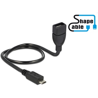 Delock USB-B 2.0 micro -> USB-A 2.0 M/F adatkábel 0.5m fekete ShapeCable