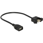 Delock USB-A 2.0 - USB-A 2.0 F/F adatkábel 0.25m fekete panel-mount
