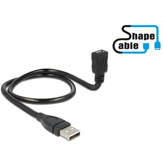 Delock USB-A 2.0 -> USB-B 2.0 micro M/F adatkábel 0.5m fekete ShapeCable