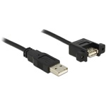 Delock USB-A 2.0 - USB-A 2.0 M/F adatkábel 1m fekete panel-mount