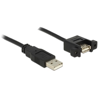 Delock USB-A 2.0 - USB-A 2.0 M/F adatkábel 1m fekete panel-mount