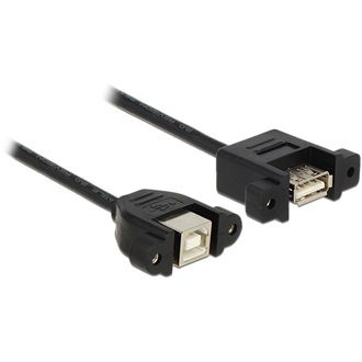 Delock USB-A 2.0 -> USB-B 2.0 F/F adatkábel 1m fekete panel-mount