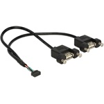Delock USB-A Pinheader 9pin -> 2db USB-A 2.0 F/F adatkábel 0.25m fekete panel-mount