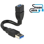 Delock USB-A 3.0 - USB-A 3.0 M/F adatkábel 0.15m fekete "ShapeCable"
