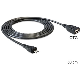 Delock USB-B 2.0 micro -> USB-A 2.0 M/F adatkábel 0.5m fekete OTG
