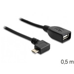 Delock USB-B 2.0 micro -> USB-A 2.0 M/F adatkábel 0.5m fekete 90°/egyenes OTG