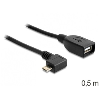 Delock USB-B 2.0 micro -> USB-A 2.0 M/F adatkábel 0.5m fekete 90°/egyenes OTG