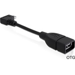 Delock USB-B 2.0 micro -> USB-A 2.0 M/F adatkábel 0.1m fekete 90°-os csatlakozó, OTG