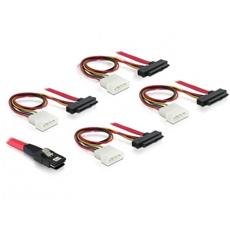 Delock SAS mini SFF-8087 -> 4db SAS SFF 8482 M/F adatkábel 1m piros