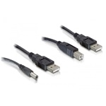 Delock USB-A 2.0 -> USB-B 2.0 M/M kábel szett 0.3m fekete + DC->USB-B