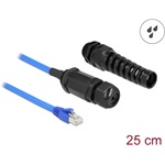 Delock CAT6 UTP -> CAT6 UTP M/F adatkábel 0.25m kék IP68 tömszelencével és elhajlás védelemmel