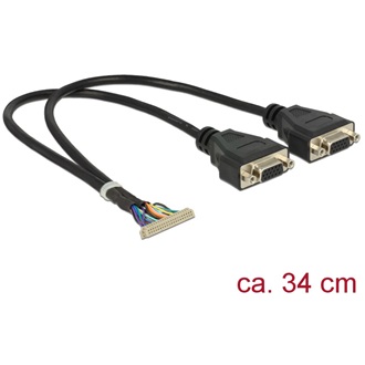 Delock 40pin 1,25mm pinheader -> 2db VGA F/F adatkábel 0.34m fekete 95255 és 95256 modulhoz