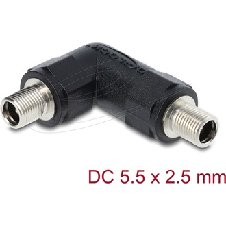 Delock DC Barrel Jack adapter DC 5,5 x 2,5 mm anya   anya csavarral, 90 -ban hajlított