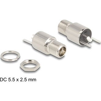 Delock DC csatlakozó anya 5,5 x 2,5 mm-es forrasztott foglalatfej verzióval - kerek 20 V / 9 A