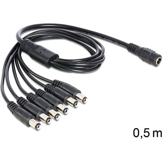 Delock DC 5,5x2,1mm -> 6db DC 5,5 x 2,1mm F/M splitter 0.5m fekete