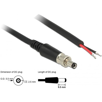 Delock DC 5,5x2,5mm -> nyitott vezeték M/M tápkábel 0.95m fekete