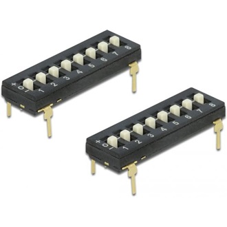 Delock DIP három állású 8 állomásos csúsztató kapcsoló 2,54 mm távolság THT hosszanti fekete 2 darab