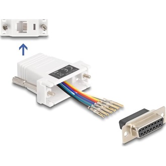 Delock D-Sub 15-tűs anya   RJ12 anya összekötő adapter fehér