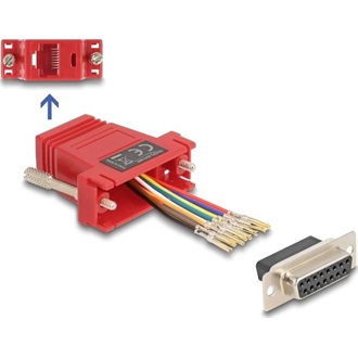 Delock D-Sub 15-tűs anya   RJ45 anya összekötő adapter piros