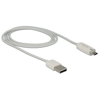 Delock USB-A 2.0 -> USB-B 2.0 micro M/M adatkábel 1m fehér LED kijelzővel