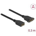 Delock DisplayPort 1.2 -> DisplayPort 1.2 F/F video kábel 0.3m fekete panel-mount