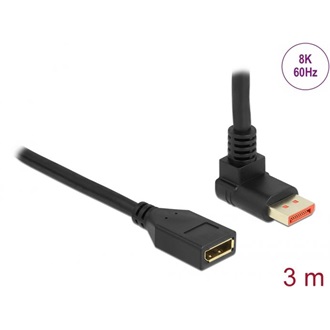 Delock DisplayPort 1.4 -> DisplayPort 1.4 M/F video kábel hosszabbító 3m fekete 90°fel/egyenes