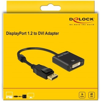 Delock DisplayPort 1.2 -> DVI-I M/F aktív adapter 0.2m fekete