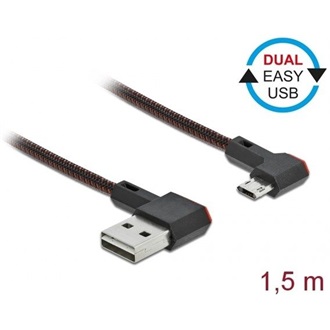Delock Easy-USB A -> EasyUSB micro-B M/M adatkábel 1.5m fekete 90° bal/jobb