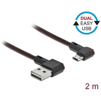 Delock Easy-USB A -> EasyUSB micro-B M/M adatkábel 2m fekete 90° bal/jobb