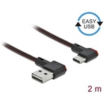 Delock Easy-USB A -> USB-C M/M adatkábel 2m fekete 90°/90° bal/jobb