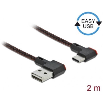 Delock Easy-USB A -> USB-C M/M adatkábel 2m fekete 90°/90° bal/jobb