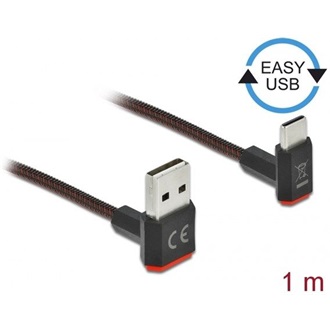 Delock Easy-USB A -> USB-C M/M adatkábel 1m fekete 90°/90° fel/le