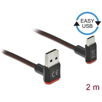 Delock Easy-USB A -> USB-C M/M adatkábel 2m fekete 90°/90° fel/le