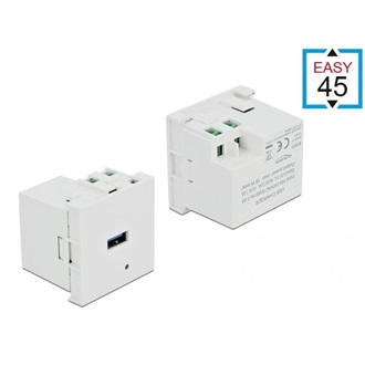 Delock terminal block -> USB-A 2.0 F/F Easy 45 modul fehér töltő port
