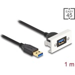Delock USB-A 3.2 Gen1 -> USB-A 3.2 Gen 1 M/F Easy 45 modul 1m fekete 22,5x45mm