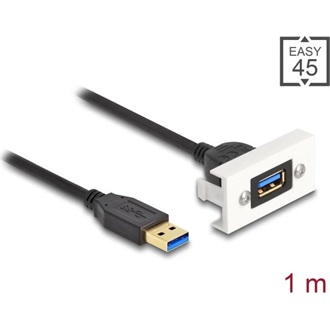 Delock USB-A 3.2 Gen1 -> USB-A 3.2 Gen 1 M/F Easy 45 modul 1m fekete 22,5x45mm