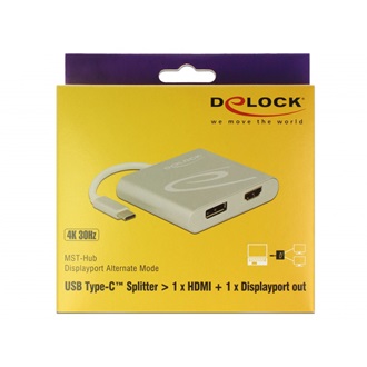 Delock USB-C -> HDMI DisplayPort M/F adapter 0.15m ezüst Splitter