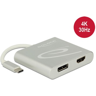 Delock USB-C -> HDMI DisplayPort M/F adapter 0.15m ezüst Splitter