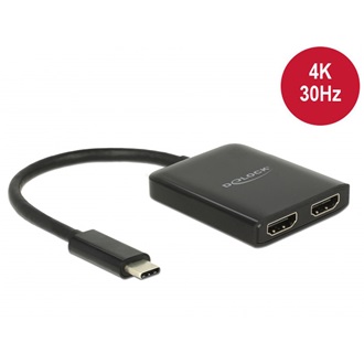 Delock USB-C -> 2db HDMI M/F adapter 0.2m fekete Splitter