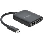 Delock USB-C / Thunderbolt -> 2db DisplayPort 1.2 M/F splitter 0.2m fekete MST/VXP