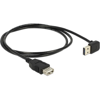 Delock USB-A 2.0 - USB-A 2.0 M/F adatkábel 1m fekete 90°/egyenes