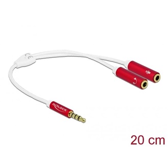 Delock Jack stereo 3,5mm (4pin) -> 2db Jack stereo 3,5mm (4pin) M/F audio kábel 0.2m fehér-piros