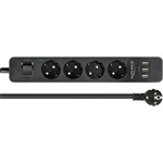 Delock Fekete színu négy foglalatú hosszabbítós konnektor USB töltovel és kisülés védelemmel