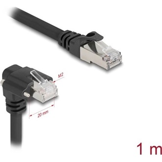 Delock GigE kamera kábel RJ45 apa 90 -ban hajlított csavarokkal - RJ45 apa Cat.6 S/FTP 1 m fekete