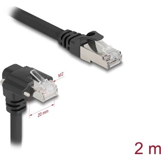 Delock GigE kamera kábel RJ45 apa 90 -ban hajlított csavarokkal - RJ45 apa Cat.6 S/FTP 2 m fekete