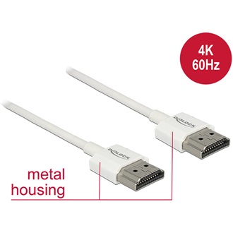 Delock HDMI 2.0 -> HDMI 2.0 M/M video kábel 1m fehér slim premium