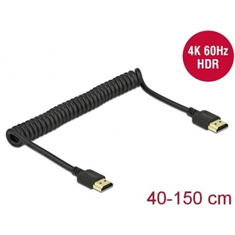 Delock Coiled HDMI 2.0 -> HDMI 2.0 M/M video kábel 1.5m fekete