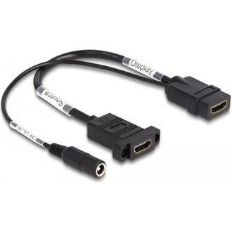 Delock HDMI 2.0 5V DC -> HDMI 2.0 F/F video kábel 0.3m fekete Panel mount